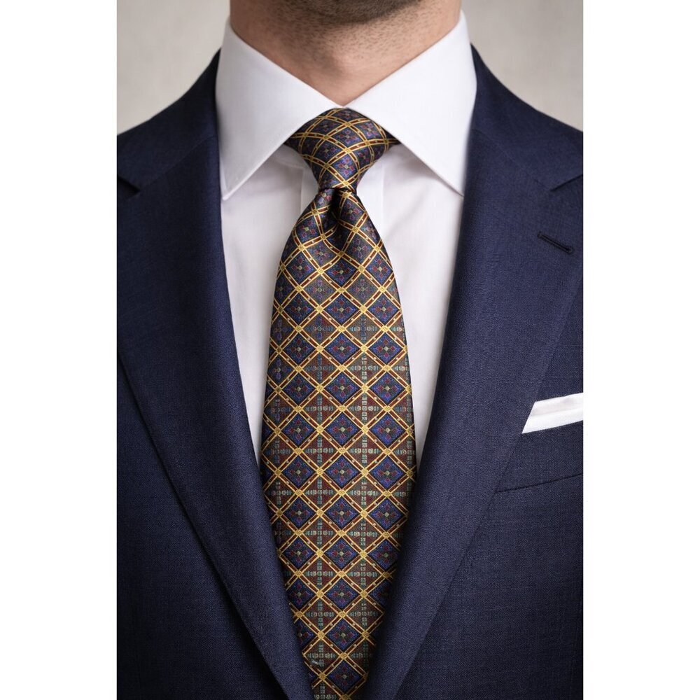 Paul Stuart New York Silk Tie Imported from England Geometric Diamond Pattern